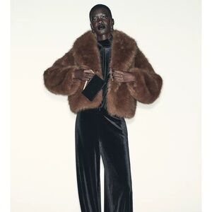 Zara Brown Short Faux Fur Jacket Size XS